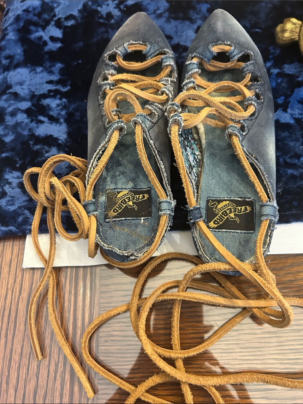 Freebird by Steven Denim Lace-Up Ballet Flats with Tan Laces
